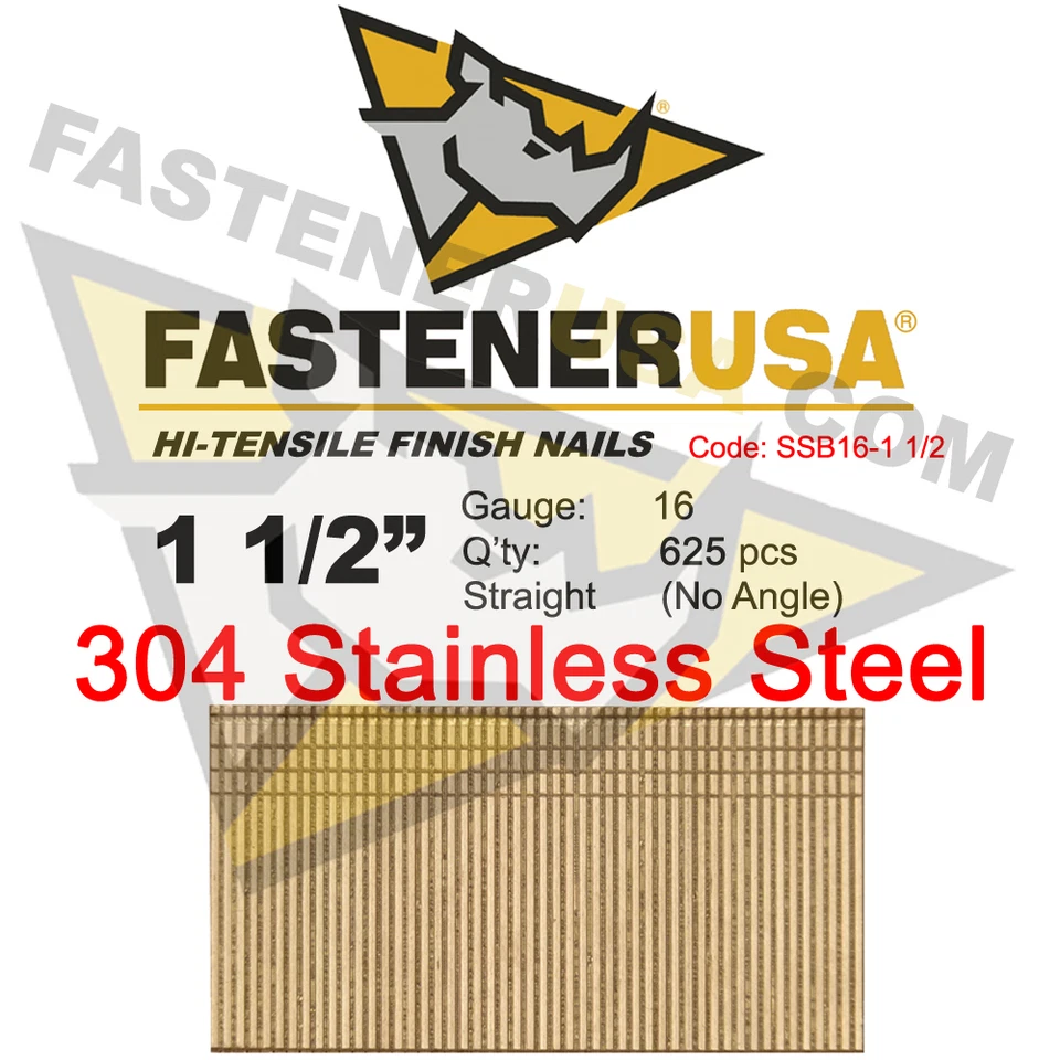 FASTENER USA 1 1/2" 16 Gauge 304 Stainless Steel Straight Finish Nails 16 ga (625 ct)