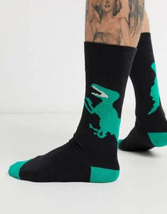 Paul Smith Mens Dinosaur Socks Black Green (1 Pair) New w/ Tags Made in England - Picture 1 of 6