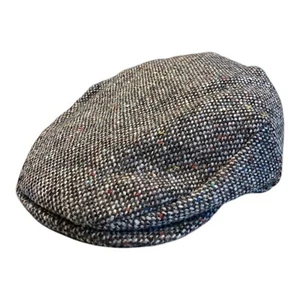 Flat Cap Vintage Donegal Grey Tweed Hanna Handmade Ireland 100% Wool Irish Gift - Picture 1 of 8