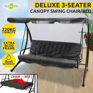 Outdoor Swing Chair Bed 3 Seat Canopy Patio Garden Hanging Recline Bench Grey - Picture 1 of 10