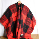 Vtg Roka 100% Pure Wool Shawl Wrap Blanket Red Black Buffalo Plaid