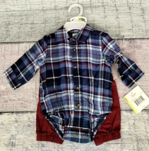 LITTLE ME BABY BOY 3 Mos  2 PC Blue Flannel Top Red Woven Pant SET - NEW - Picture 1 of 24