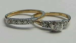 JUEGO DE COMPROMISO DE DIAMANTES DE ORO AMARILLO DE 14 QUILATES DE COLECCIÓN - DOS ANILLOS - Imagen 1 de 7