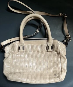 ELLIOT LUCCA - Beige Woven Leather Two Handle Satchel Purse Crossbody Bag - Picture 1 of 10