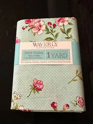 NEW (1) Yard Pre-Cut Waverly Inspirations Aqua Floral Print Fabric 100% Cotton. - Image 1 of 2