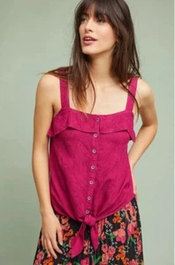 Cami con volantes Anthropologie Maeve Haley Fuscia pequeña Cottagecore  - Imagen 1 de 11