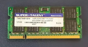 Super Talent 1GB DDR2 PC2-5300 667MHz Laptop SODIMM Memory RAM 200pin Non-ECC - Picture 1 of 2