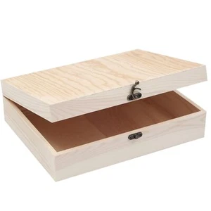 Unfinished Wooden Box with Hinged Lid for Crafts DIY Storage Jewelry Pine Box 12 - Picture 1 of 6