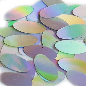 Lentejuelas de alta costura metálica plateadas Lazersheen lentejuelas elipse ovaladas de 1,5 pulgadas - Imagen 1 de 2