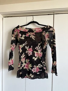 Vtg 90s Y2K The Limited Sheer pink floral dark romantic sz M off the shoulder - Picture 1 of 9