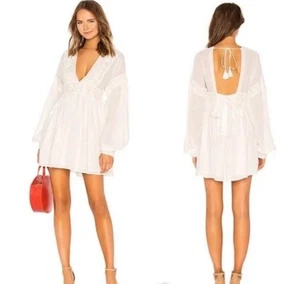 NEW Free People White Sugarpie Mini Dress Long Sleeves Open Back Tasseled XS - Bild 1 von 11
