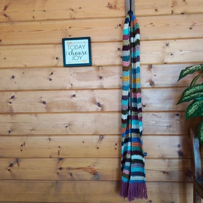 Bufanda tejida vintage Tara 100 % lana tejida a mano Nepal multi rayas borla flecos 105" Foto 1 de 4