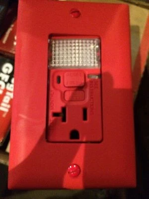PASS & SEYMOUR P&S PLUGTAIL GFCI Nightlight Receptacle RED 20 Amp PT2095-NTLRED