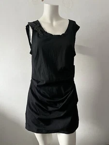 Nwt Vera Wang Cotton Ruched Shirred Black cotton stretch Cocktail Dress size 8 - Picture 1 of 9