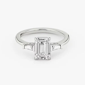 1 Ct Emerald Cut Lab Grown Diamond Three-Stone Engagement Ring 14k White Gold - Picture 1 of 4