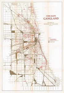 Mapa de gángsteres c1920 Chicago's Gangland 1.313 pandillas en Chicago póster de pared historia - Imagen 1 de 2