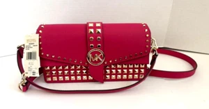 Michael Kors Tasche Greenwich Medium Nieten Saffiano Leder Rubin Rot Neu mit Etikett - Bild 1 von 8