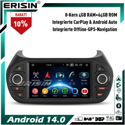 64GB Android 14 Autoradio GPS Navi Fiat Fiorino Qubo Citroen Nemo Peugeot Bipper - Bild 1 von 4