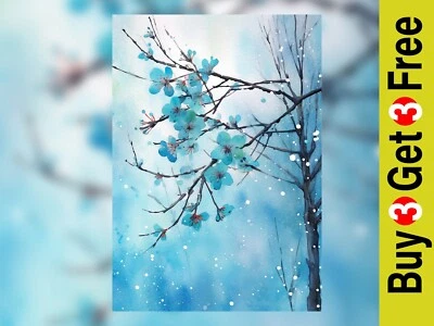 Snowy Blooming Branch 5"x7" Print on Matte Paper | Elegant Nature Artwork - Image 1 of 4