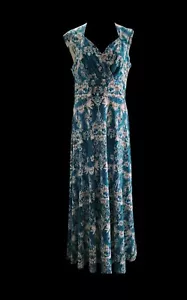 Coldwater Creek 6 türkis weiß Blumen Fit Flare Maxi ärmelloses Kleid Stretch - Bild 1 von 10