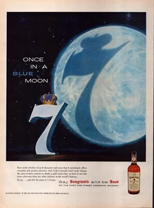 Pubblicità stampa whisky misto Seagrams 7 corone 1958 una volta in una luna blu - Foto 1 di 1