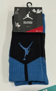 2013 NIKE AIR JORDAN IV 4 RETRO OG DRI-FIT CREW SOCKS BLACK MILITARY BLUE L 8-12 - Picture 1 of 6