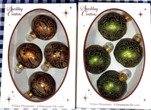 Vintage Christmas Glass Ornaments Balls Sparkling Creations Green Brown Sparkle - Picture 1 of 3