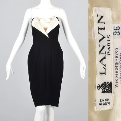 XXS 1980s Lanvin Sexy Pencil Dress Black Velvet Cocktail Party Strapless 80s VTG - Image 1 of 4