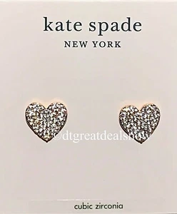 Kate Spade Paved Rose Gold Tone Yours Truly Heart Shape Stud Earrings O0R00154 - Picture 1 of 6
