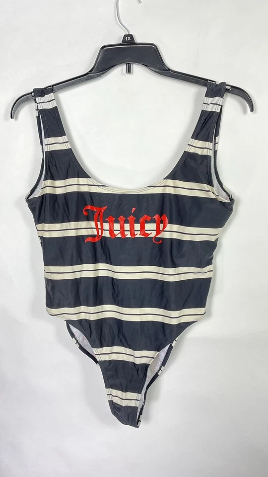 Traje de baño para mujer Juicy Couture Beach Royalty 1 pieza rayas negro talla XL.    Foto 1 de 4