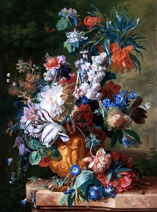 Bouquet di fiori in urna dipinto di Jan van Huysum riproduzione stampa artistica - Foto 1 di 3