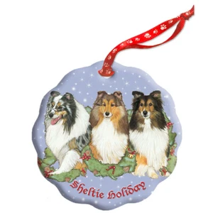 Shetland Sheepdog Sheltie Dog Holiday Porcelain Christmas Tree Ornament - Picture 1 of 2