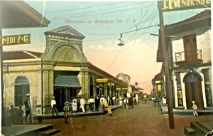 Managua Nicaragua alte Vintage Postkarte 1910er Straßenszene handkoloriertes Foto - Bild 1 von 3