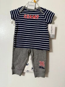 Juego de 3 piezas con temas deportivos "Champ" Carter's Boys: azul marino/gris/blanco recién nacido nuevo - Imagen 1 de 2