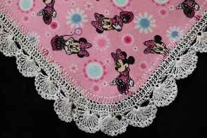Receiving Blanket Hand Crochet Edge New Baby Shower Girl's DISNEY'S MINNIE MOUSE - Picture 1 of 7