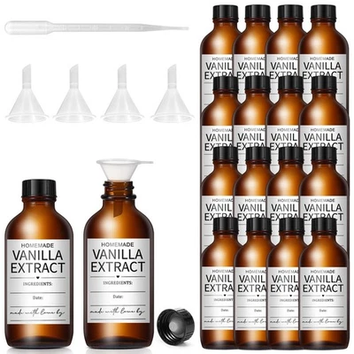 16 Pack 4 oz Amber Glass Bottle Boston Round Bottles with Black Poly Caps Bro... - Image 1 of 4