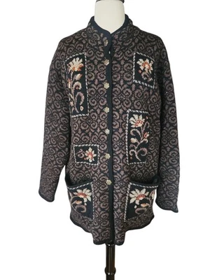 Cárdigan suéter de lana Coldwater Creek Shetland para mujer grande marrón cabaña floral Foto 1 de 4