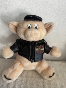 Harley Davidson Stuffed Animal Plush Pig Hog Biker in Motorcycle Jacket 9” 1991 - Picture 1 of 5