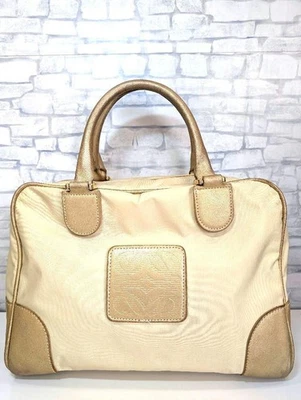 Bolso de Mano LOEWE Amazona Nylon Cuero Dorado Raro Marfil Beige Claro Mujer Bolso de Mano Foto 1 de 4