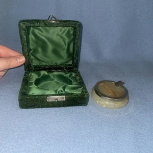 VTG MCM Mid-Century Onyx Stone Marble Cigarette Velvet Case Ashtray Round Lounge - Picture 1 of 22