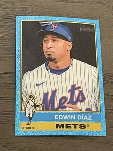 2025 Topps Heritage Chrome Light Blue Sparkle Refractor Edwin Diaz #243 Mets - Bild 1 von 2