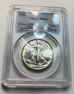 1942 Proof 65 Walking Liberty US Half Dollar PCGS PR65, Silver Tone Deep Mirror  - Image 1 of 4