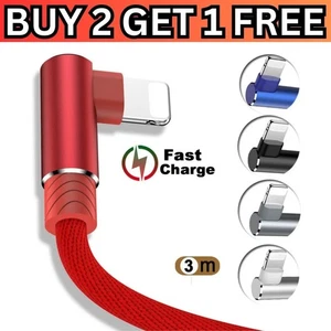 Cavo 3M Piombo per Apple iPhone iPad 90° Gomito USB Ricarica Rapida Caricatore UK - Foto 1 di 13
