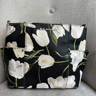 Bolso de Mano Dana Buchman Negro Tulipán Floral Bolso de Mano Cadena Doble Correas Foto 1 de 4