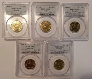 1999-D GEORGIA STATE QUARTERS ( 5 COINS) PCGS MS66 - Picture 1 of 2