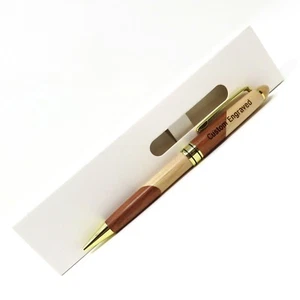 Personalisierter maßgeschneiderter gravierter Ahorn Palisander Kugelschreiber Clip Stift WEISS Geschenkbox - Bild 1 von 9