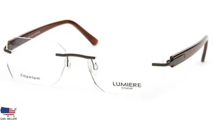 NEW LUMIERE EYEWEAR 6013 COL.4 DARK BROWN EYEGLASSES GLASSES RIMLESS 52-19-140mm - Picture 1 of 12