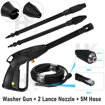VICHIRSKIT High Pressure Washer Spray Gun+2 Lance Nozzle +5M Washing Hose M22-14 for Washer