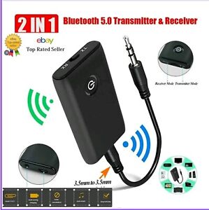 2-in-1 Wireless Bluetooth 5.0 Transmitter Receiver Adapter Audio 3.5mm Jack Aux