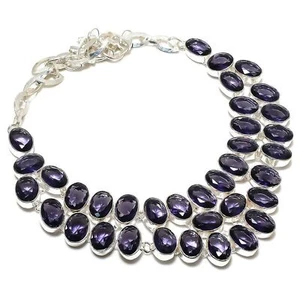 African Amethyst Gemstone Necklace Adjustable Chain Oval Shape Gift Jewelry 18" - Picture 1 of 9